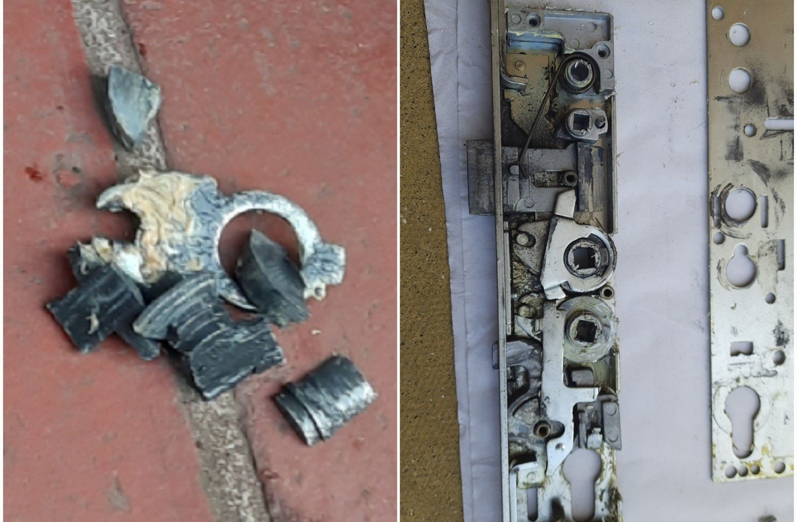 Failed multipoint lock mechanism and broken internal components