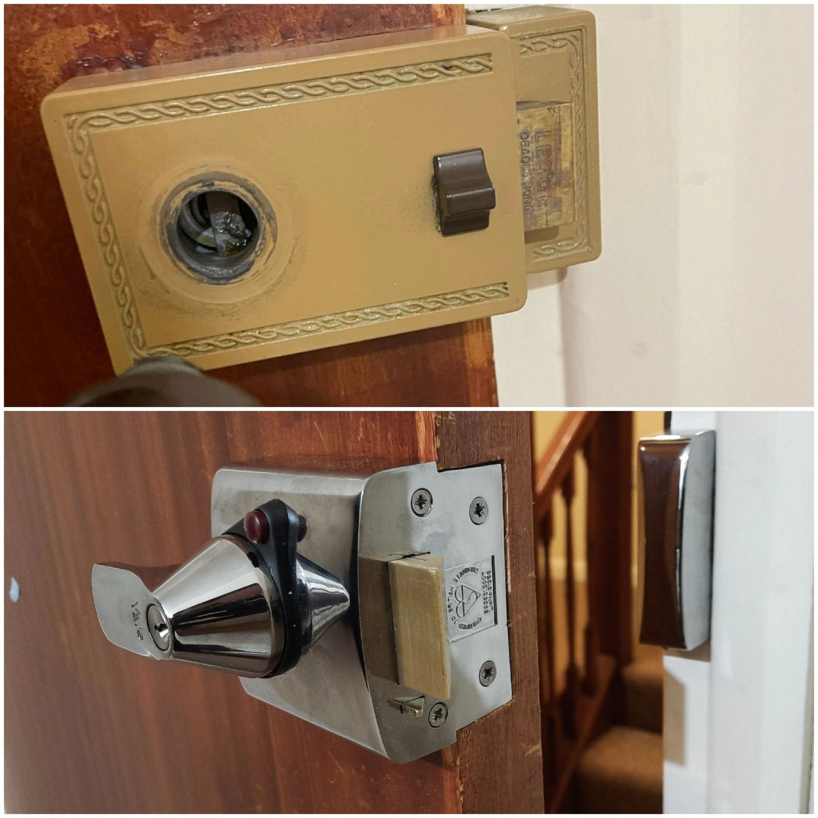 British Standard nightlatch replacement on a flat door in Ashford