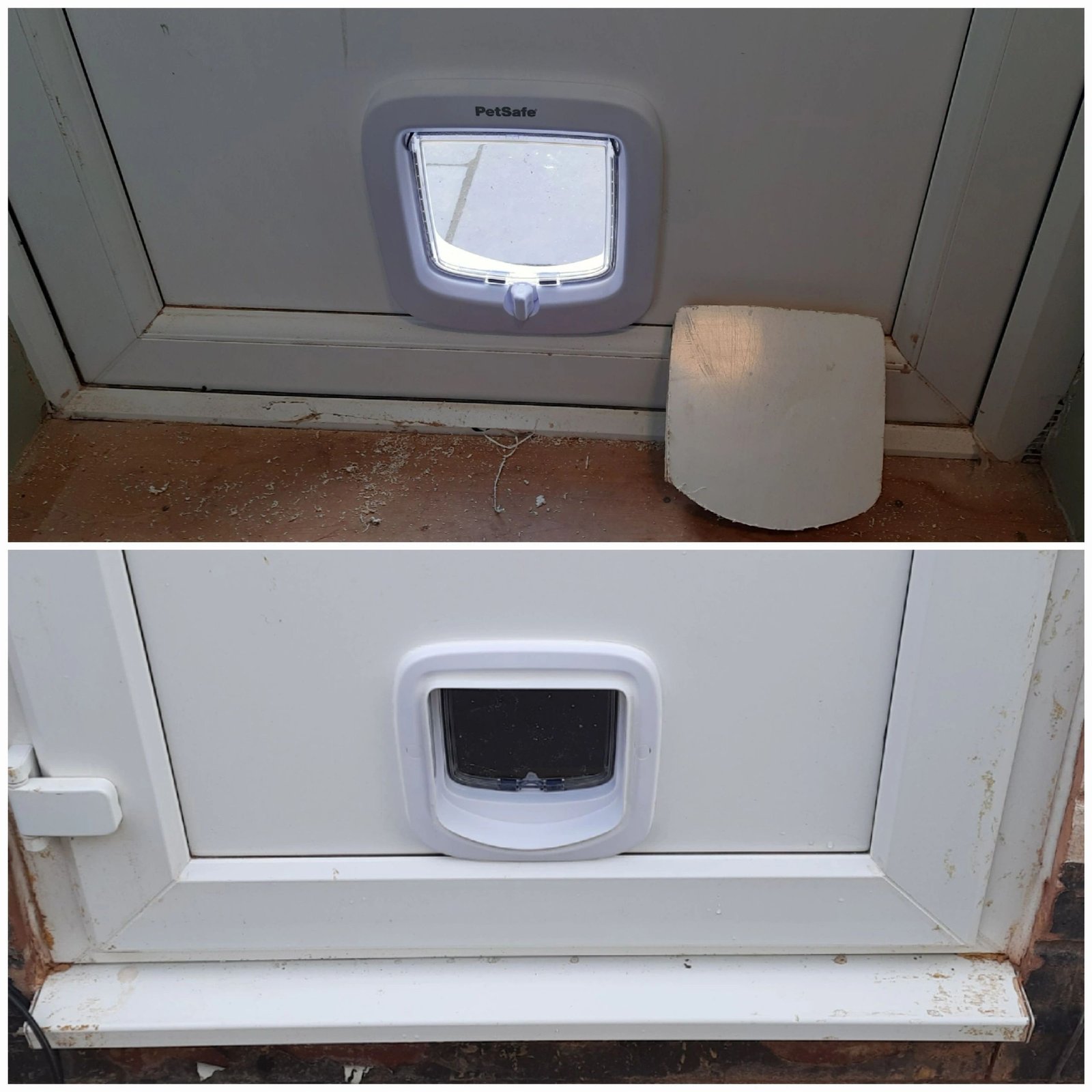 Cat flap installed in a reinforced side-door panel in Hook