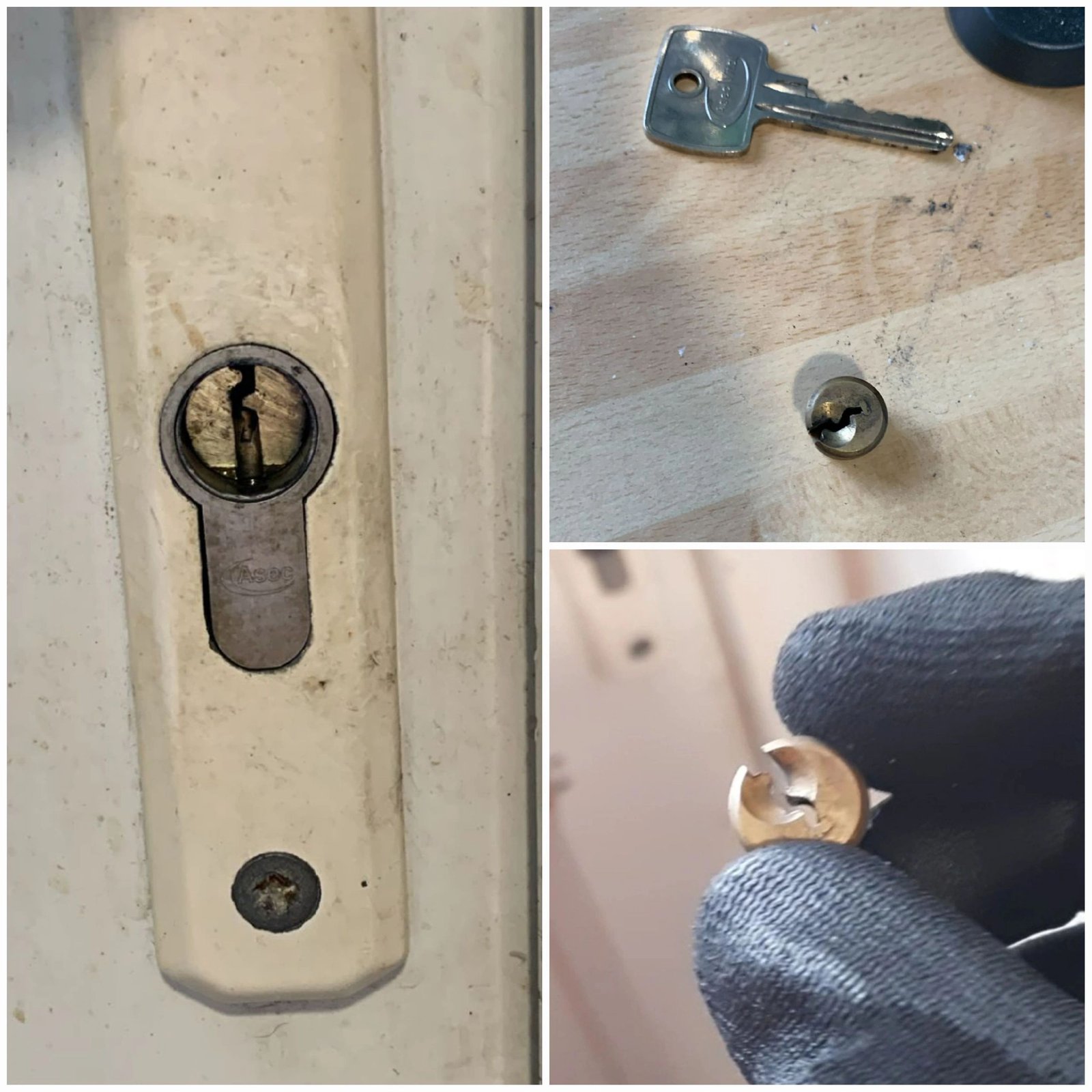 Broken patio door lock component in Stanwell